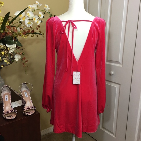 FREE PEOPLE MISHA V-NECK MINI DRESS, PINK, SIZE XS, (NWT) - Picture 5 of 7